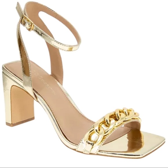 BCBGeneration Women's Finda Gold Strappy Block Heel Chain Sandals Sz 10 - Picture 2 of 11